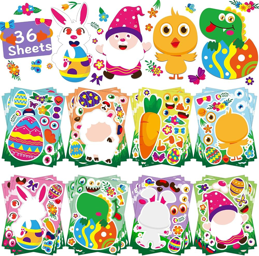 36 PCS Easter Stickers for Kids Easter Party Favors for Kids Easter Basket Stuffers Make Your Own... | Amazon (US)