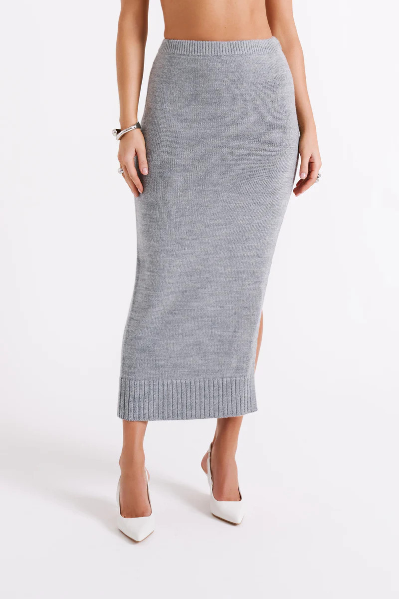 Brittany Knit Midi Skirt - Grey Marle | MESHKI US