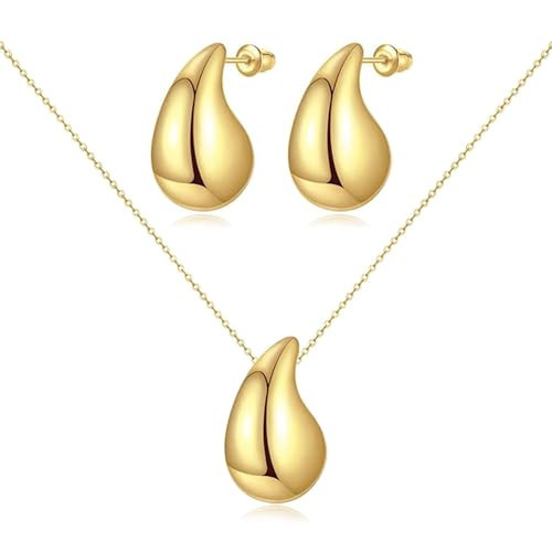 YANCHUN Gold Hoop Earrings, 14K Gold Plated, Chunky Teardrop Design, Lightweight, Hypoallergenic, Durable, Ideal Gift for Her, Valentine's Day, Anniversary, Graduation | Amazon (US)