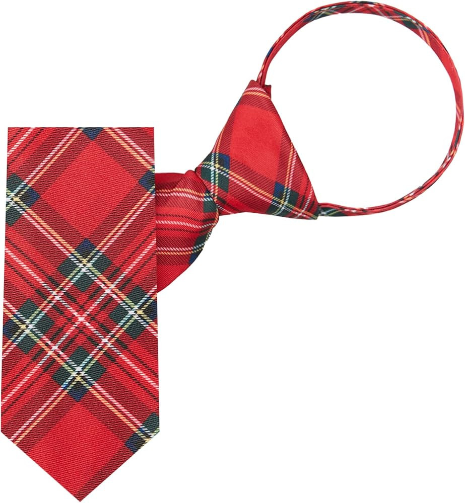 Jacob Alexander Merry Christmas Young Boys' Royal Stewart Red Plaid 11 inch Pre-Tied Zipper Neck ... | Amazon (US)