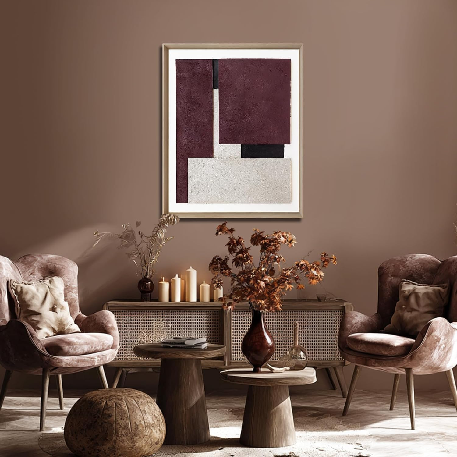 Red Beige Abstract Canvas Wall Art 24x48 Inch for Living Room Modern Decor | Amazon (US)