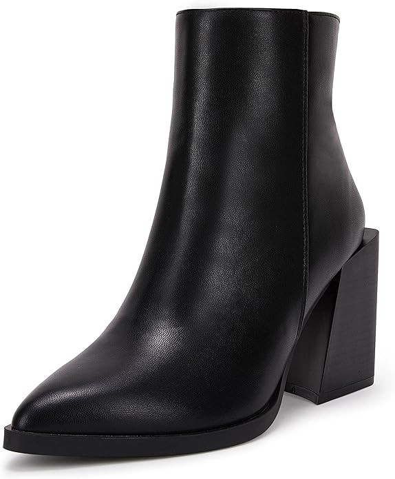 Amazon.com | Coutgo Womens Ankle Boots Pointed Toe Back Zipper Slip on Chunky Block Mid Heel Boot... | Amazon (US)