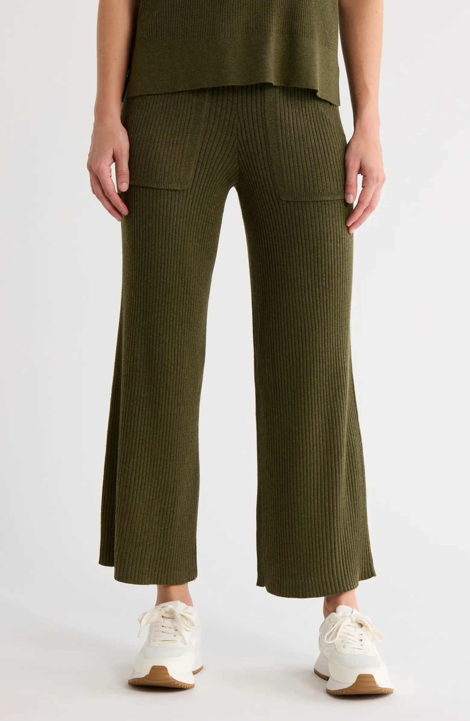 Rib Knit Wide Leg Crop Pants | Nordstrom Rack