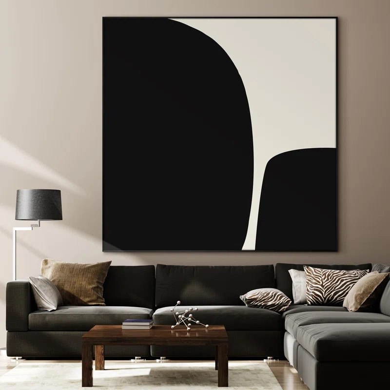 Minimalist Black Shapes Monochrome Illustrations Extra Large Framed Wall Art Print Decor | Wayfair North America