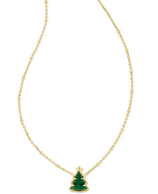 Kendra Scott Gold-Tone Green Quartzite Christmas Tree Adjustable Pendant Necklace, 14" + 4" exten... | Macy's