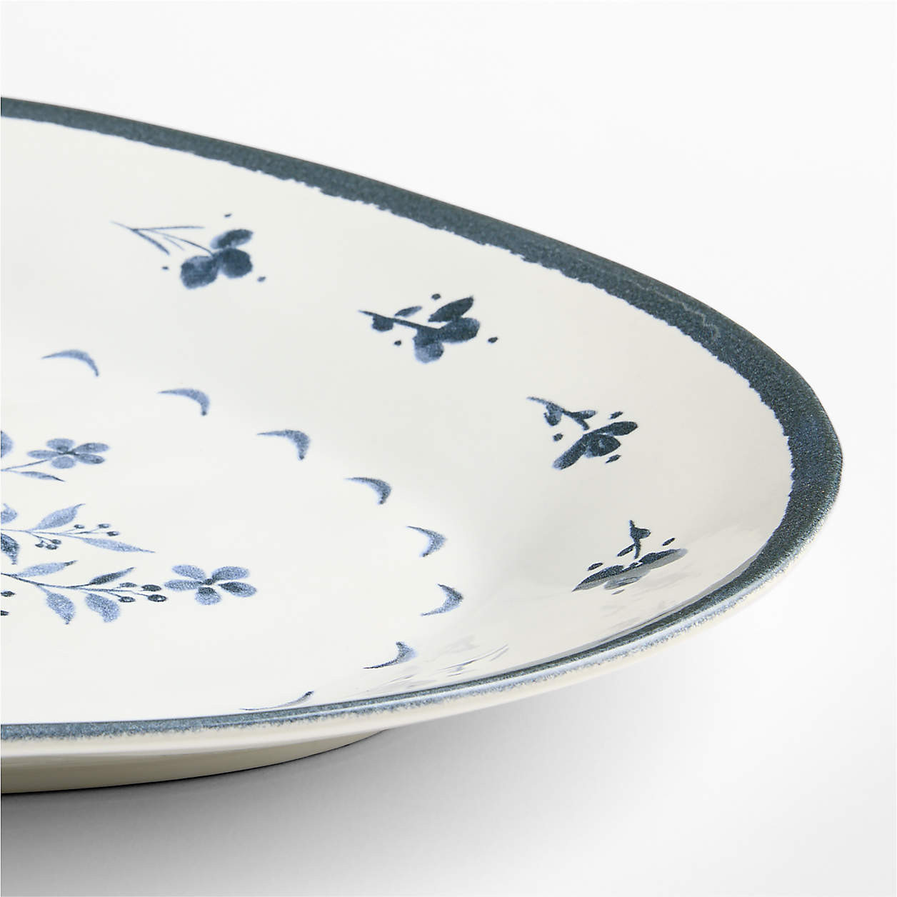 Marin Botanical White and Blue Stoneware Oval Salad Platter + Reviews | Crate & Barrel | Crate & Barrel