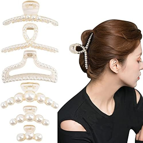 Pearl Hair Clips for Women, Large Hair Clips for Thick Hair 6 Pack Styling Hair Claw Clips Strong... | Amazon (US)