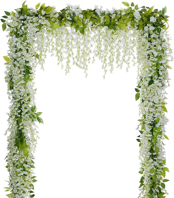 Lvydec Wisteria Artificial Flowers Garland, 4Pcs Total 28.8ft White Artificial Wisteria Vine Silk... | Amazon (US)