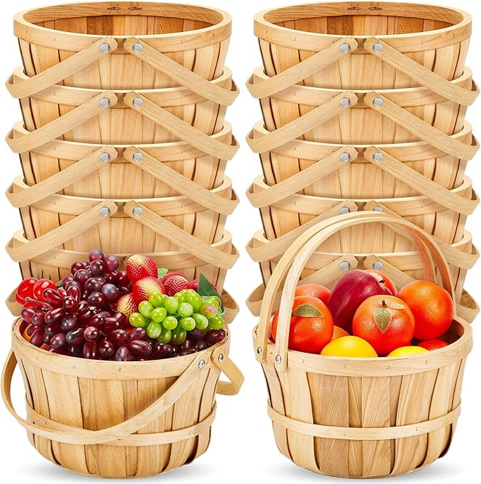 Marsui 10 Pcs Large Round Wooden Basket Easter Apple Baskets 11 x 6.5'' Fruit Bushel Baskets Wick... | Amazon (US)