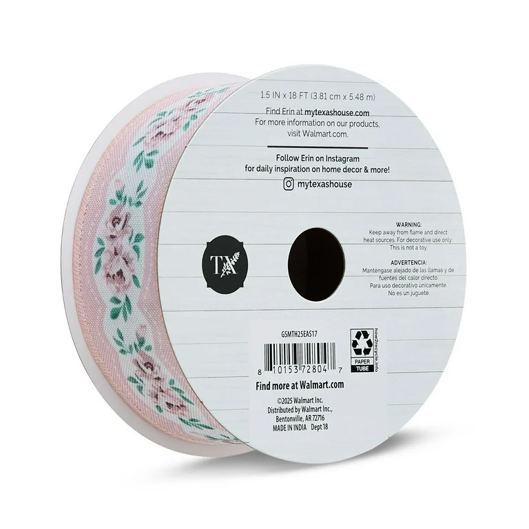 Easter Pink Floral Ribbon, 18 ft, by My Texas House | Walmart (US)