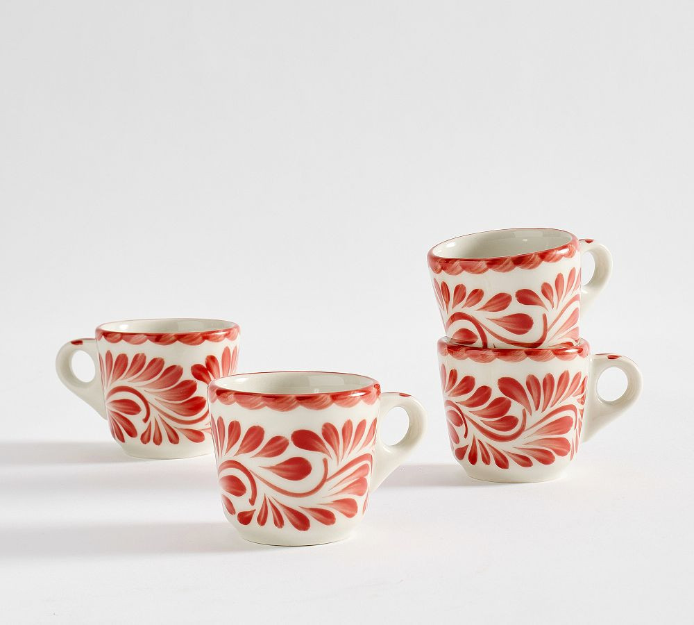 Puebla Porcelain Espresso Cups, Set of 4 - Red/White | Pottery Barn (US)