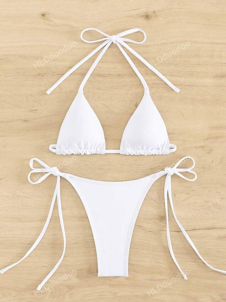 1 set de maillot de bain bikini sexy de couleur unie, tenue de plage pour les vacances d'été | SHEIN