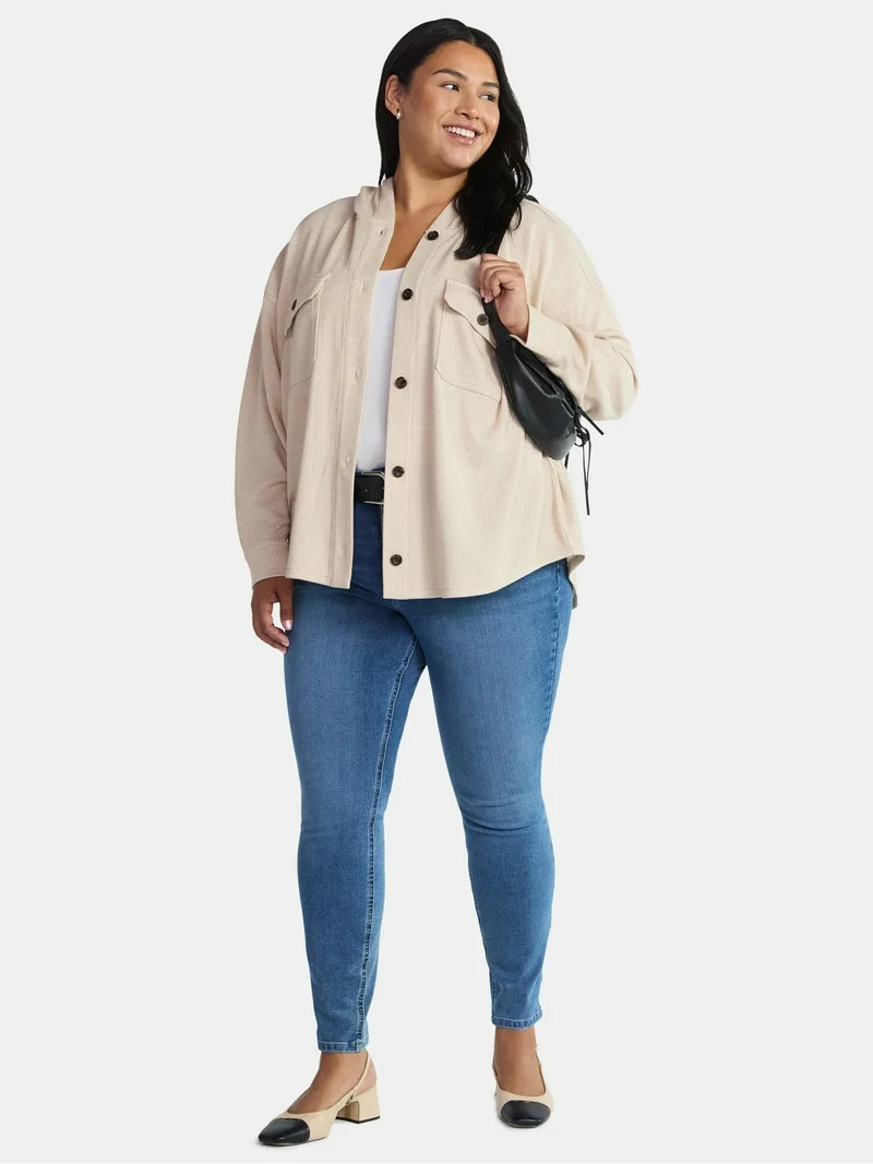 Time and Tru Women's and Women's Plus Ribbed Shirt with Hood, Sizes XS-4X | Walmart (US)