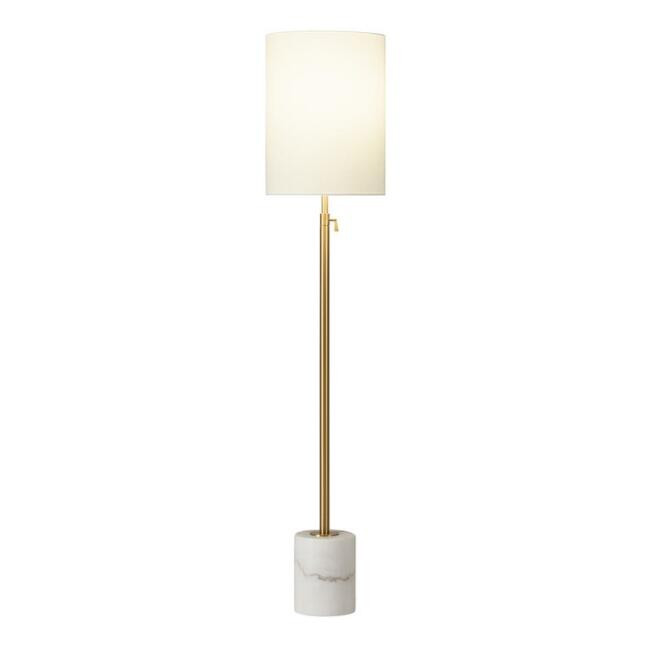 Marble and Brass Telescoping Quinn Floor Lamp and Shade Set | World Market