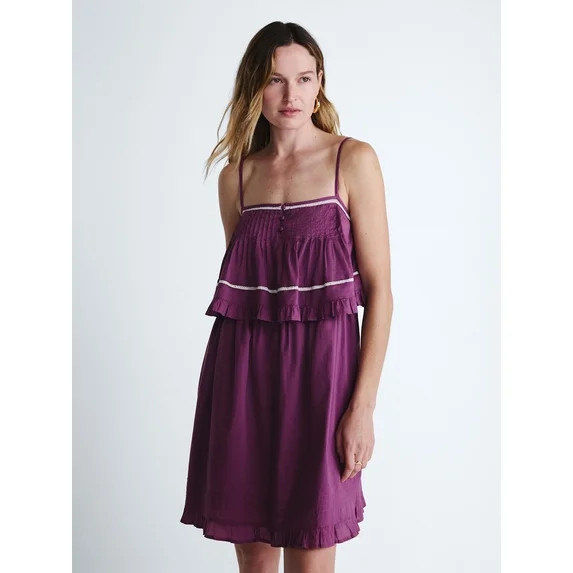 Scoop Women’s Flowy Cotton Mini Dress with Lace Trim, Sizes XS-XXL | Walmart (US)