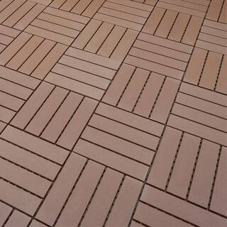 BTMWAY 1 ft. x 1 ft. All-Weather Plastic Square Interlocking Patio Deck Tiles, Outdoor Striped Pa... | The Home Depot