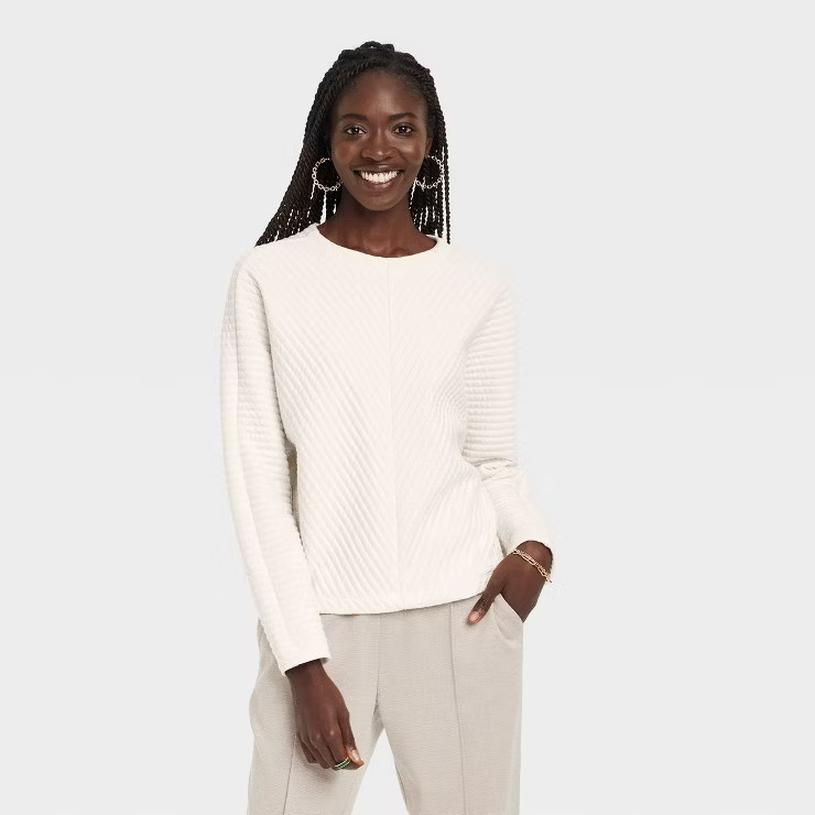 Women's Long Sleeve Boat Neck Ottoman Top - A New Day™ | Target