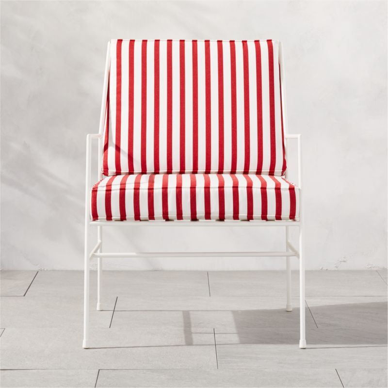 Pavilion Ivory Metal Outdoor Patio Lounge Chair with Striped Cushion Model 6471 | CB2 | CB2