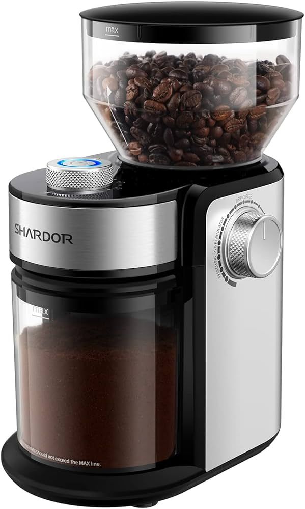 SHARDOR Coffee Grinder, Adjustable Burr Mill with 16 Precise Grind Setting for 2-14 Cup, Silver | Amazon (US)