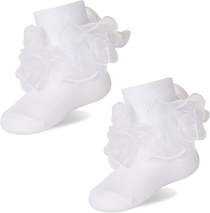 Girls Ruffle Socks Cute Double Lace Frilly Princess Dress Cotton Socks for Kids Toddler Girls 2 P... | Amazon (US)