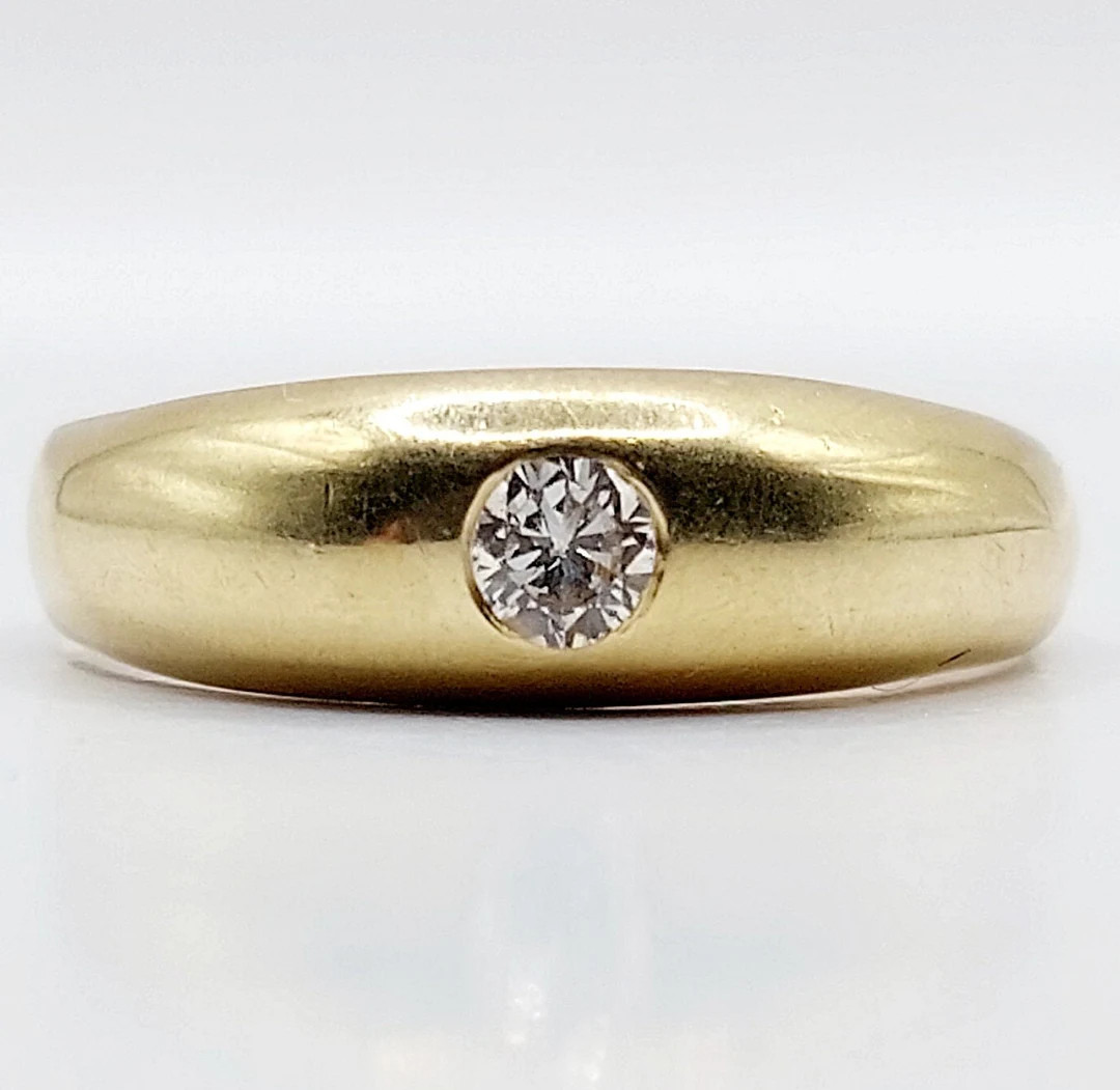 French Art Deco Ring 18k Gold Set With a 0.17 Carat Brillant Cut Diamond in a Bezel Setting circa... | Etsy (US)