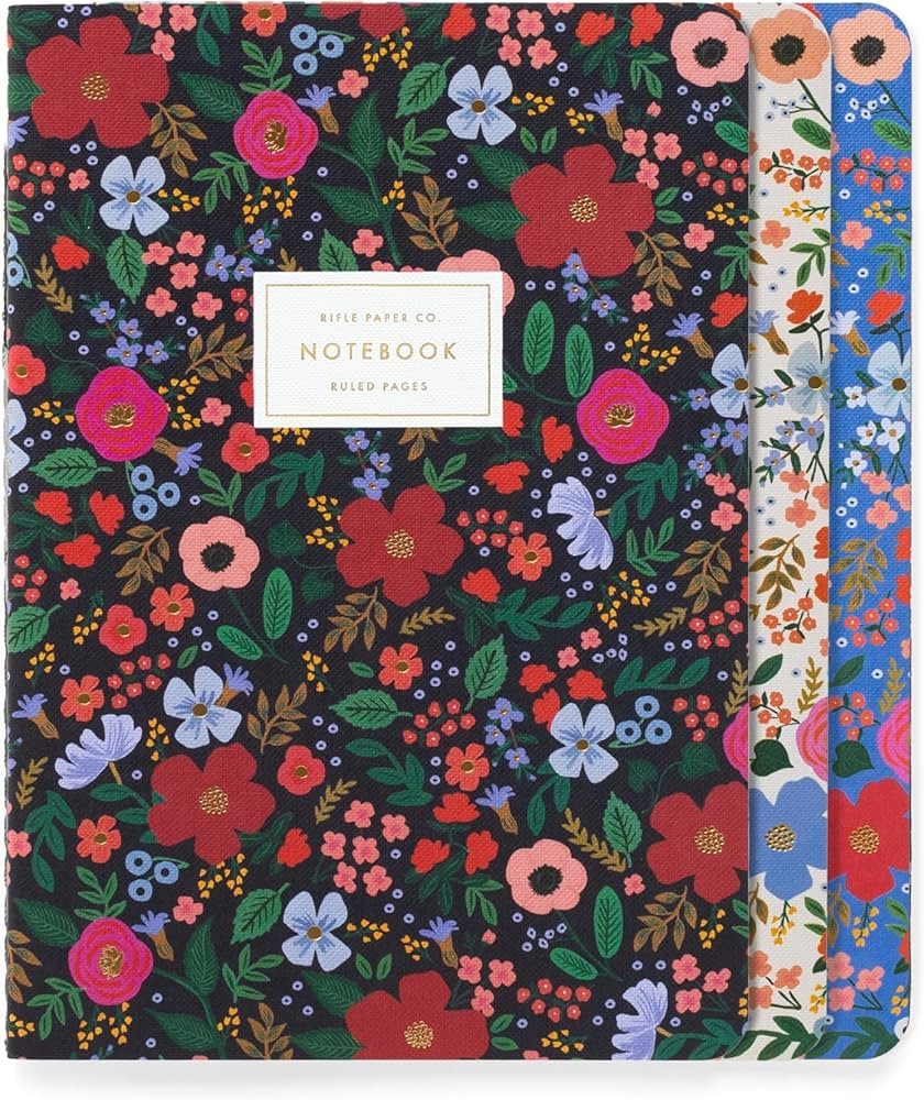 RIFLE PAPER CO. Wild Rose Stitched Notebook Set, 8.5" L x 6" W, Set Of 3 Notebooks, 64 Ruled Page... | Amazon (US)