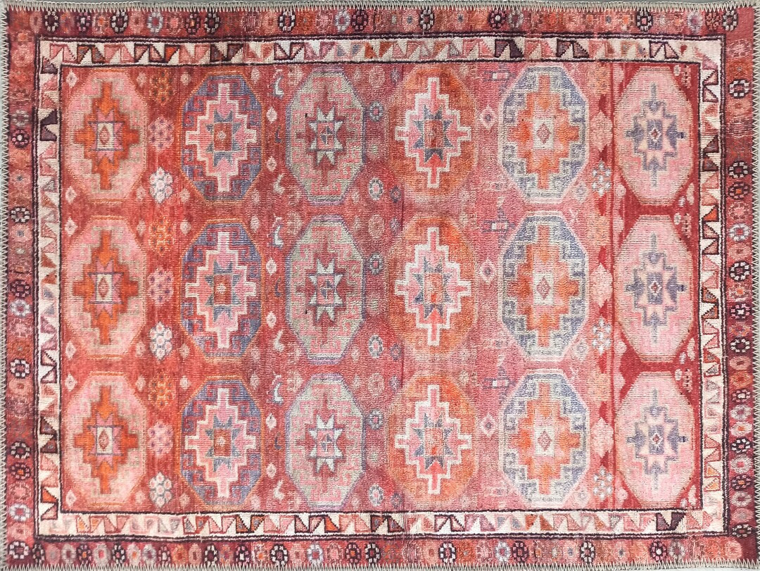 Turkish Vintage Rug, Herki Terracotta Red Orange Pink Luxury Area Rugs Diamond Living Room Bedroo... | Etsy (US)