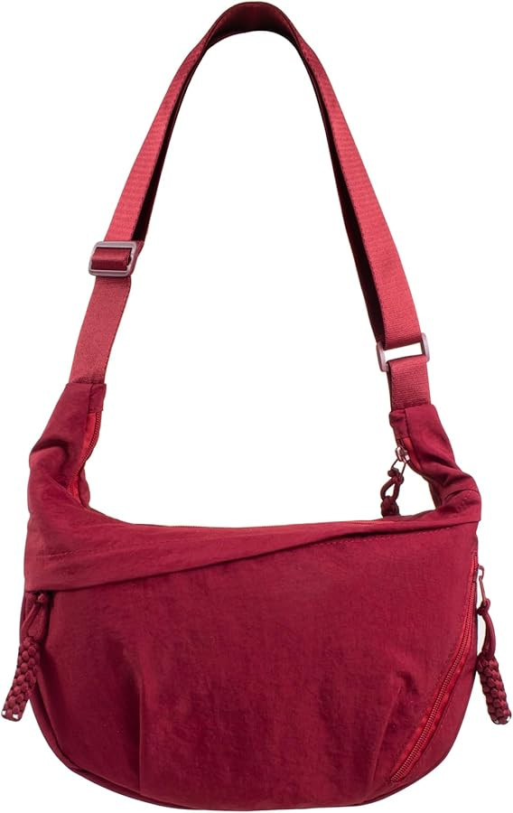 Women's Nylon Hobo Crescent Crossbody Bag, Multi-Pocket Sling Bag, Half Moon Shoulder Purse | Amazon (US)