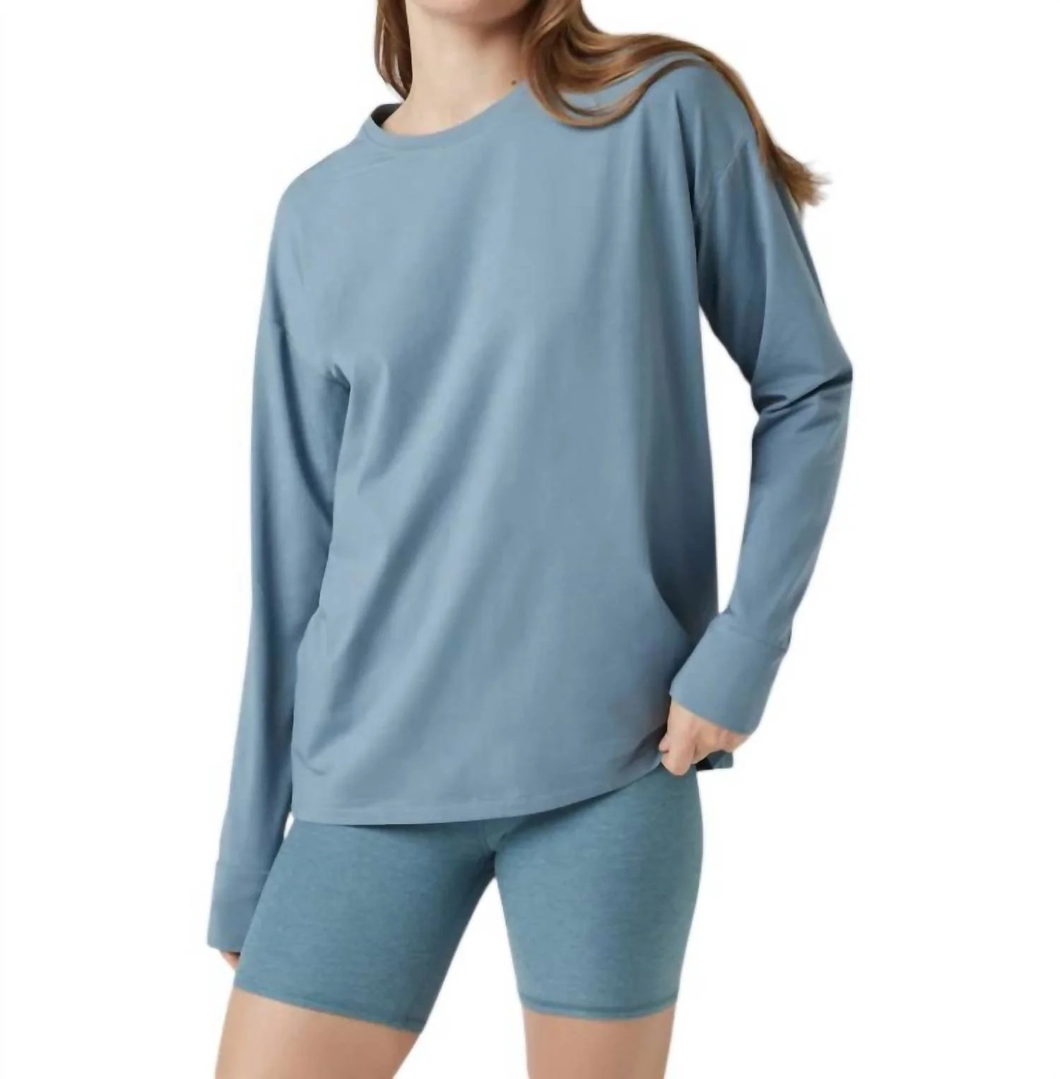 Long Sleeves Feather Tee In Smoke Blue | Shop Simon