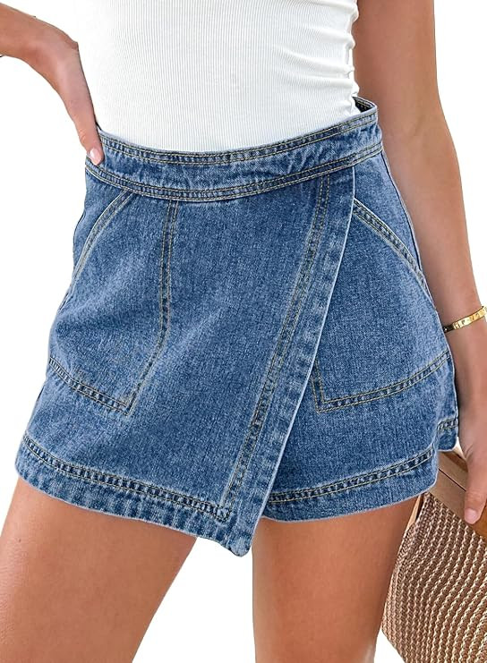 Sidefeel Skorts Skirts for Women Denim Mini Skirt Casual Summer High Waisted Jean Shorts Stretchy | Amazon (US)