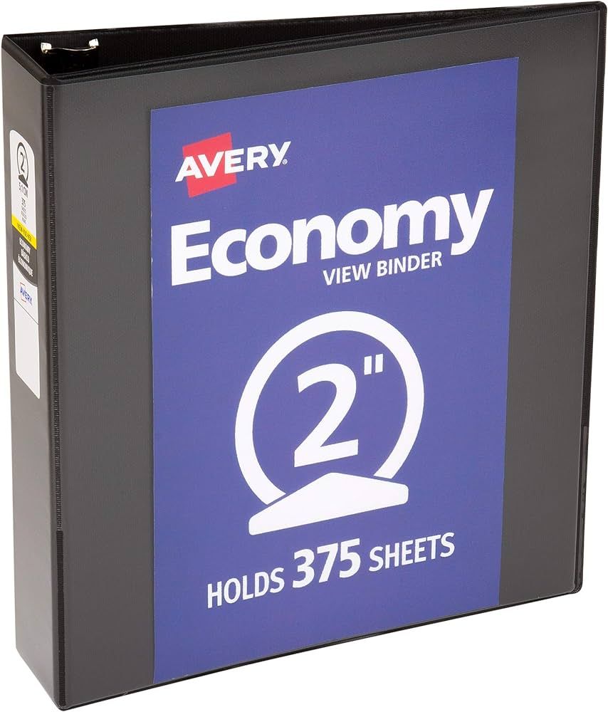 Avery Economy View 3 Ring Binder, 2" Round Rings, 1 Black Binder (05781) | Amazon (US)