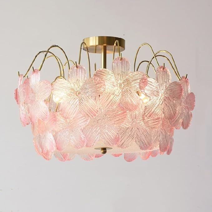 Modern Floral Flush Mount Ceiling Light, Gold Metal Flower Semi Flush Mount Light Fixture with Cl... | Amazon (US)