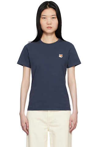 Maison Kitsuné - Navy Fox Head T-Shirt | SSENSE
