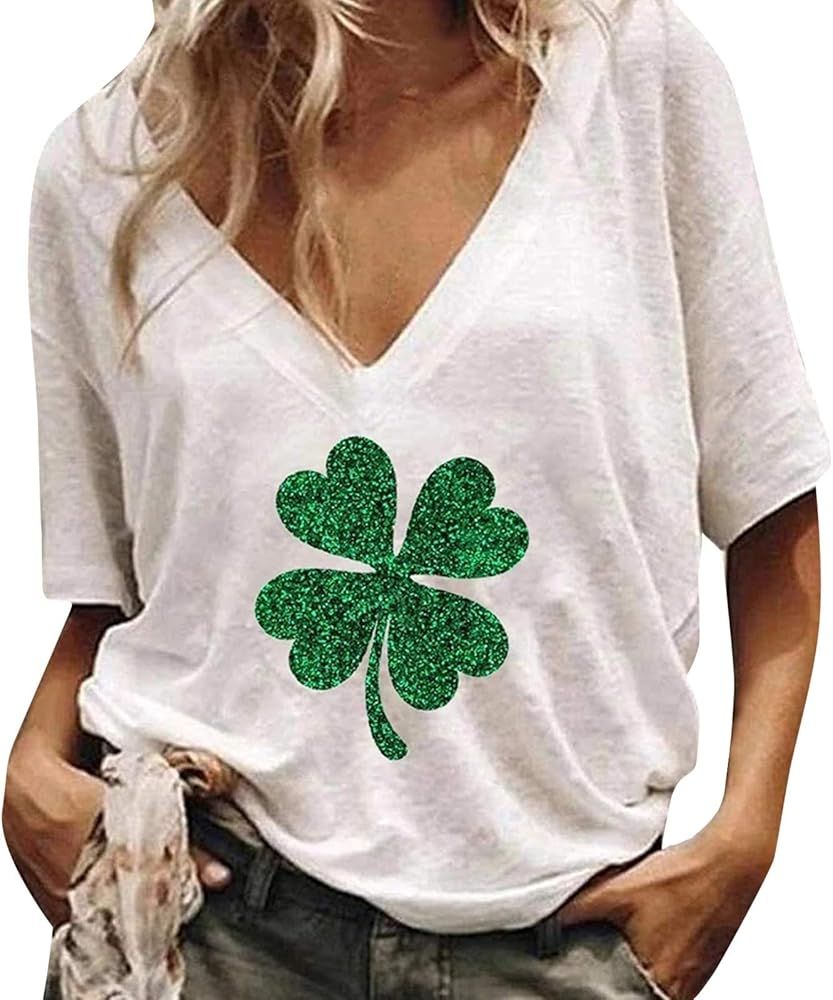 Plus Size St. Patrick's Day T-Shirts for Women Funny Gnomes Print Tee Tops White Short Sleeve Irish  | Amazon (US)