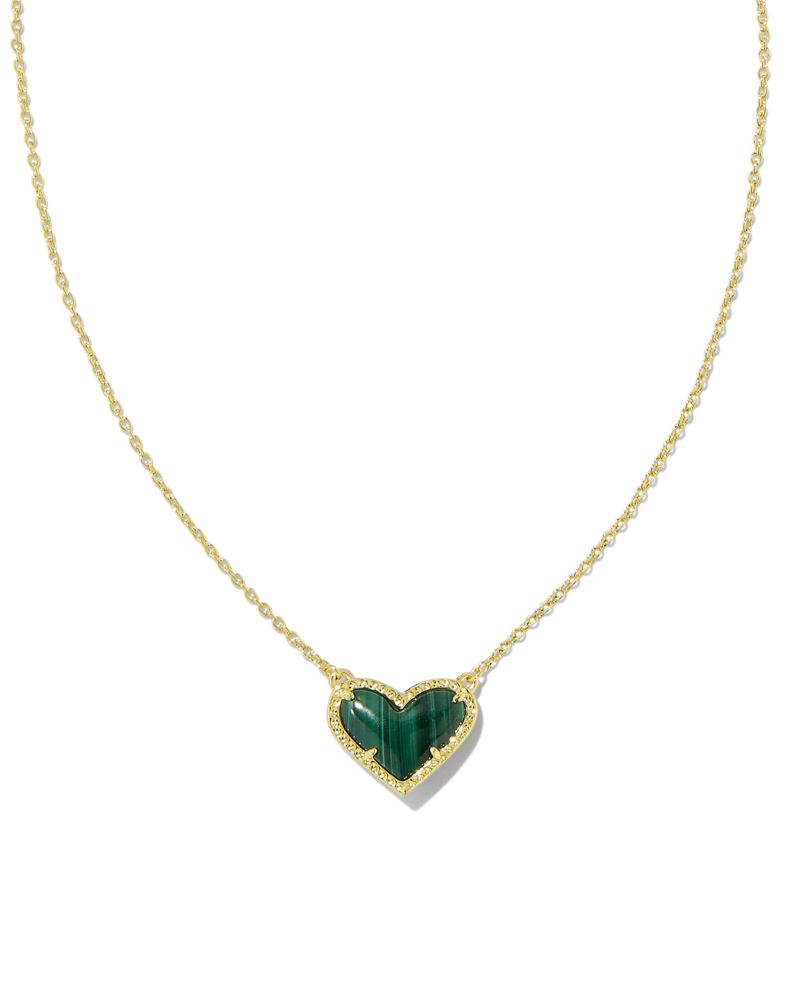 Ari Heart Gold Pendant Necklace in Green Malachite | Kendra Scott