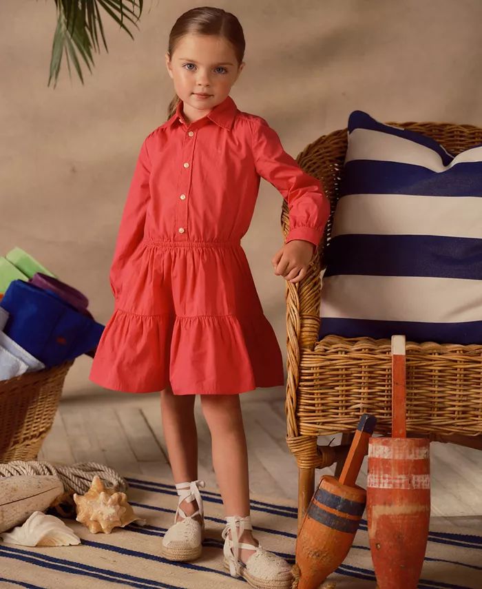 Toddler and Little Girls Tiered Cotton Poplin Shirtdress | Macy's