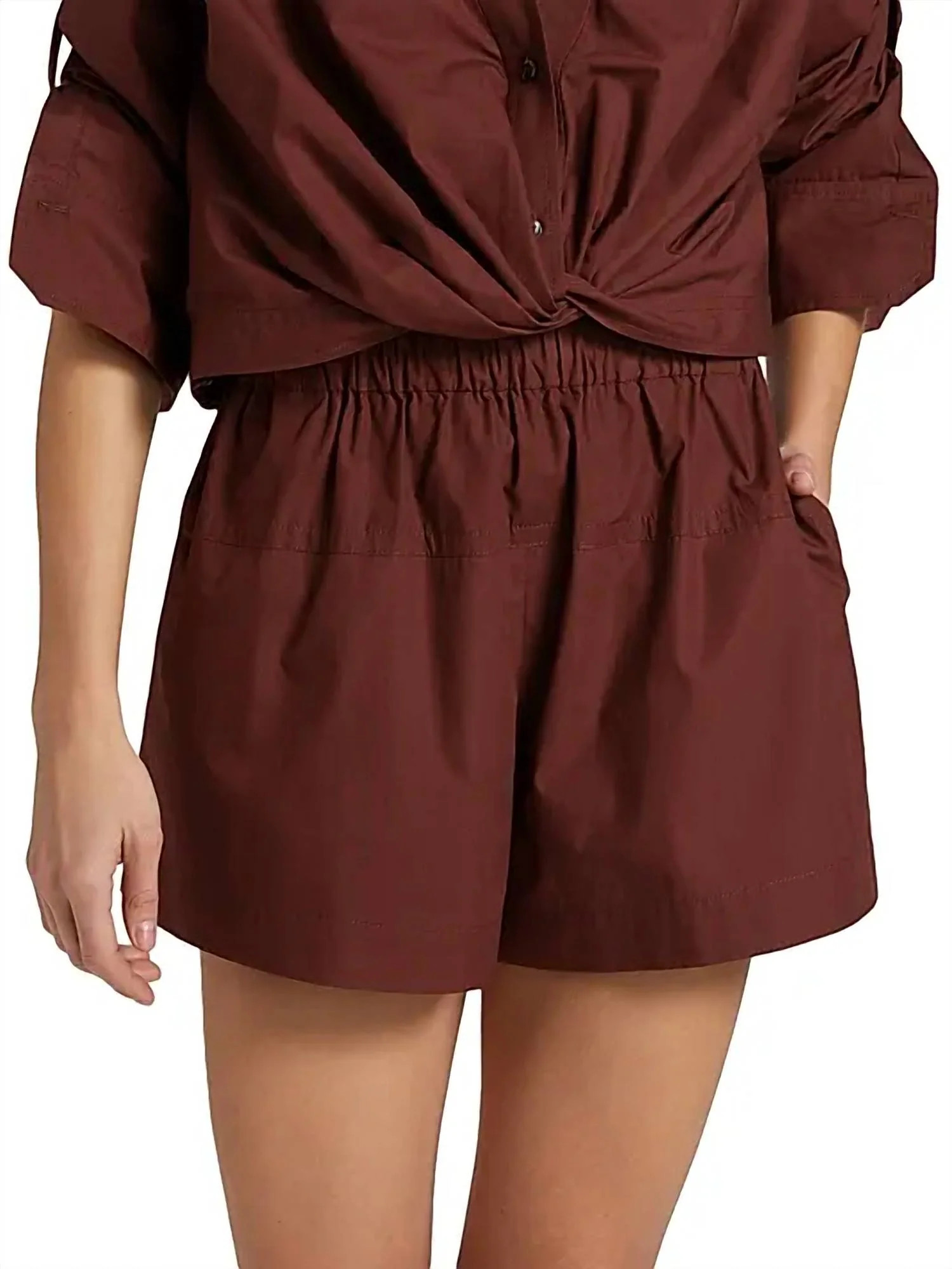 Nate Relaxed Fit Cotton Shorts In Dark Bosco | Shop Simon