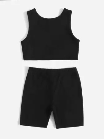 SHEIN Kids EVRYDAY Toddler Girls Solid Tank Top & Shorts | SHEIN