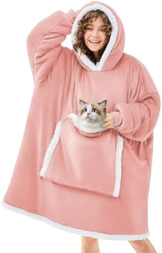 JOYWOO Pink Wearable Blanket Hoodie,Oversized Cat Lovers Sweatshirt Blanket for Adult, Birthday G... | Amazon (US)