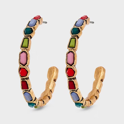 Acrylic Stone Embellished Hoop Earrings - Universal Thread™ Red/Green/Pink/Blue | Target