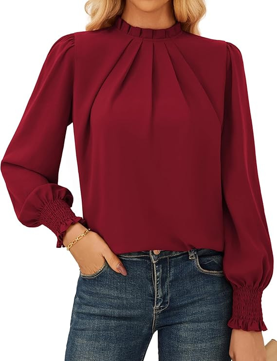 GRACE KARIN Women Dressy Long Sleeve Blouse,2025 Fall Business Casual Tops,Pleated Mock Neck Shir... | Amazon (US)
