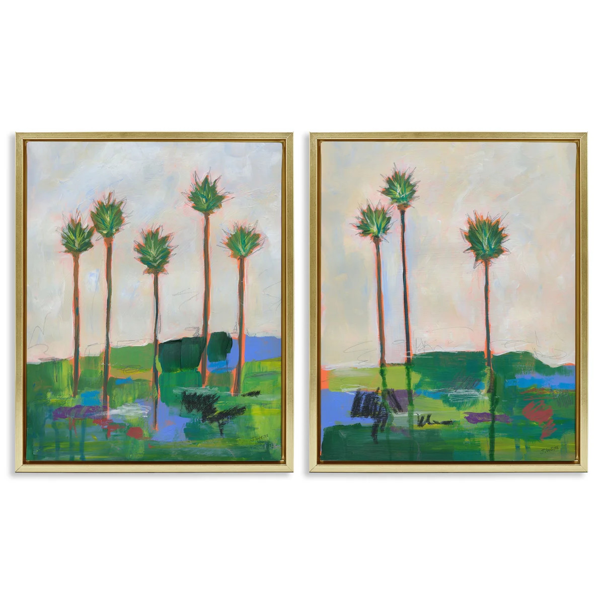 Brushed Palm Landscape 2 PC Framed Floater Canvas Set by Jan Weiss | Wayfair North America