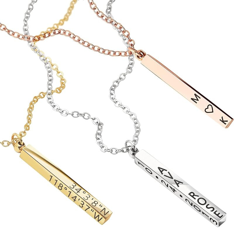 MignonandMignon Gift for Her 4 Side Engraved Name Bar Necklace Personalized Jewelry for Mom Custo... | Amazon (US)