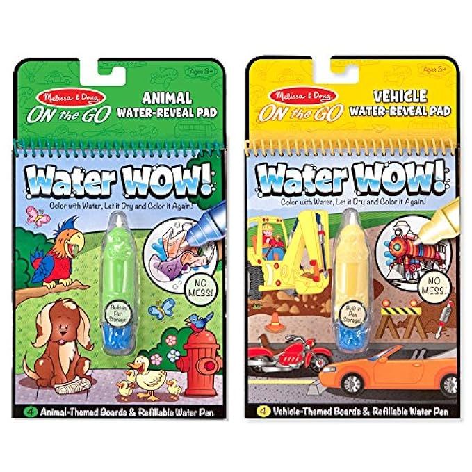 Melissa & Doug On the Go Water Wow! Reusable Water-Reveal Activity Pads, 2-pk, Vehicles, Animals | Amazon (US)