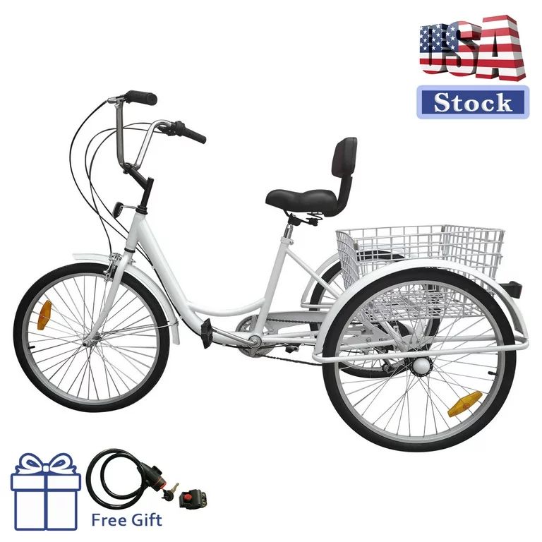 Motor Genic Unisex 7-Speed 24" Adult 3-Wheel Tricycle Cruise Bike With Basket Women Trike Bycicle... | Walmart (US)