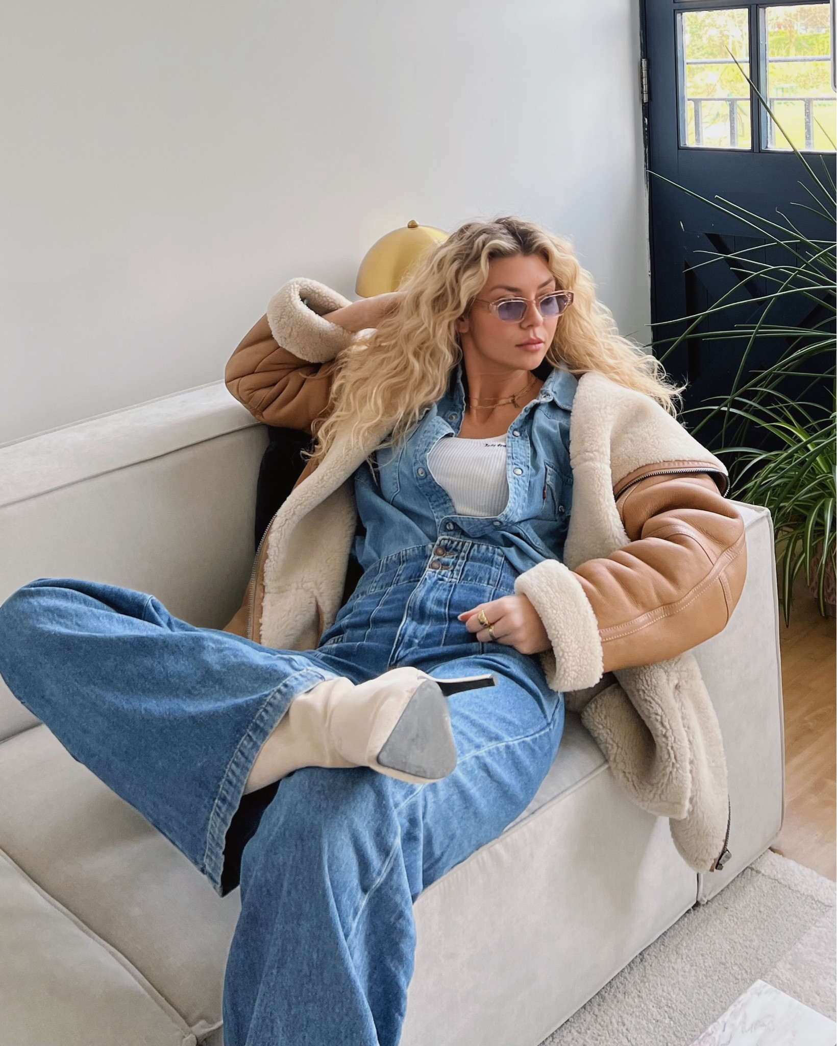Urban outfitters, Iet frans, All saints, Levi’s, Free people, Mytheresa, transitional outfit, transitional style, winter outfit, winter fashion, white vest, ribbef vest, denim shirt, flare jeans, double denim outfit, aviator jacket, shearling jacket, heeled boots, outfit ideas, style inspiration 

#LTKSeasonal #LTKeurope #LTKstyletip