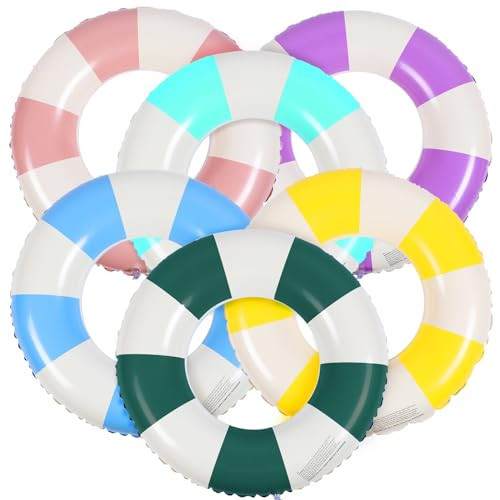 Libima 6 Pcs Classic Striped Inflatable Pool Floats Colorful Swimming Ring Pool Float Tubes Beach Swimming Toys for Adult Teen Kids(29.5 in) | Amazon (US)