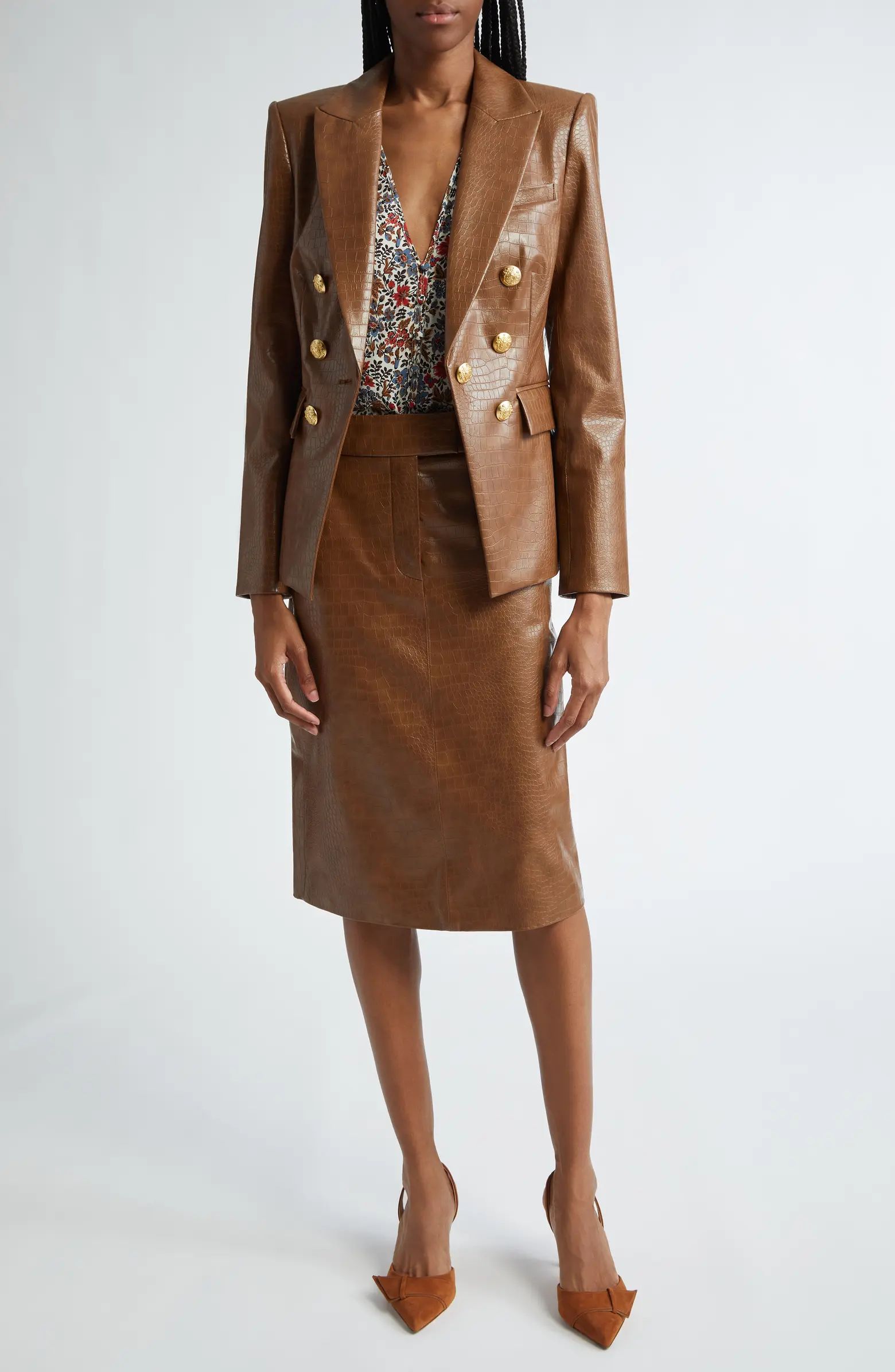 Lawrence Croc Embossed Faux Leather Dickey Jacket | Nordstrom