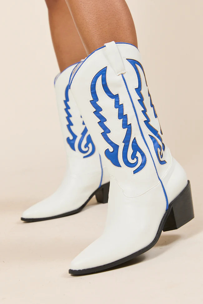 Patti Blue and White Western Boots | Pink Lily