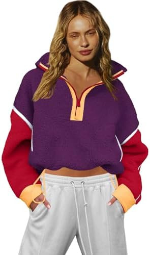 LAMISSCHE Half Zip Sweatshirt Women Oversized Sherpa Jacket V Neck Fleece Pullover Hoodie with Po... | Amazon (US)